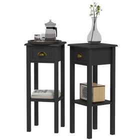 2-Tier Side Tables Set of 2 with Drawer Shelf, 2 Pieces End Tables for Living Room Hallway, Black 2-Tier Side Tables Set of 2 with Drawer Shelf, 2 Pieces End Tables for Living Room Hallway, Black