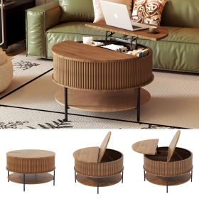31.5 Inch Farmhouse Brown Lift Top Coffee Table, Round Storage Cocktail Table with Sturdy Steel Legs, Safe Round Design for Living Room, Office 31.5 Inch Farmhouse Brown Lift Top Coffee Table, Round Storage Cocktail Table with Sturdy Steel Legs, Safe Round Design for Living Room, Office