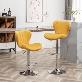 Ellston Upholstered Adjustable Swivel Barstools in Yellow, Set of 2 Ellston Upholstered Adjustable Swivel Barstools in Yellow, Set of 2
